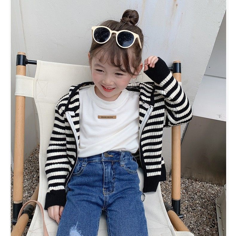 Áo Khoác Có Nón Họa Tiết Kẻ Sọc Thời Trang Xuân Thu 2022 Cho Bé Gái