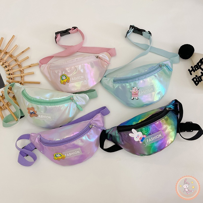 Túi Đeo Hông Bằng Da PU Màu Tương Phản Dành Cho Bé Gái