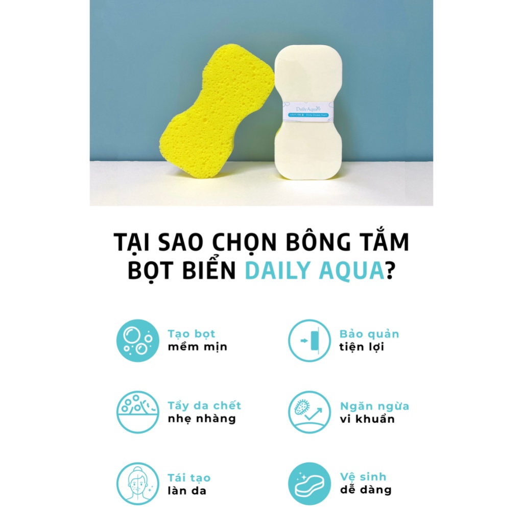 Bông Tắm Bọt Biển Daily Aqua - làm sạch da, tẩy tế bào chết