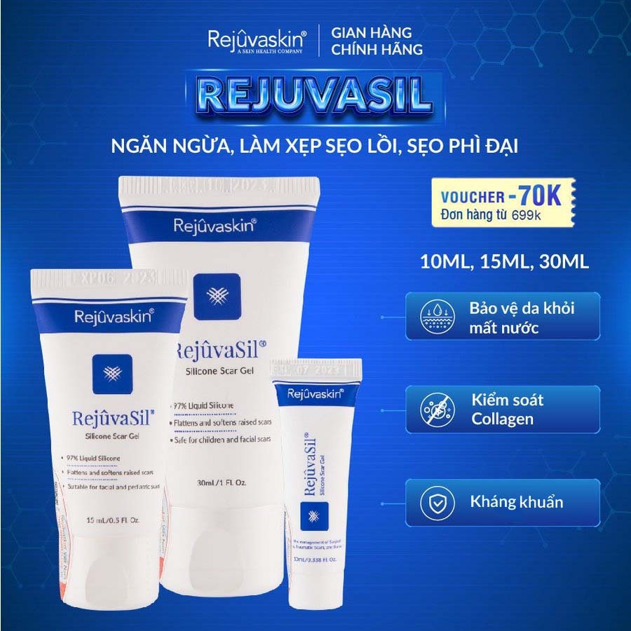 Gel Xóa Sẹo Lồi / Phì Đại REJUVASKIN Scar Rejuvasil 10ml/15ml/30ml