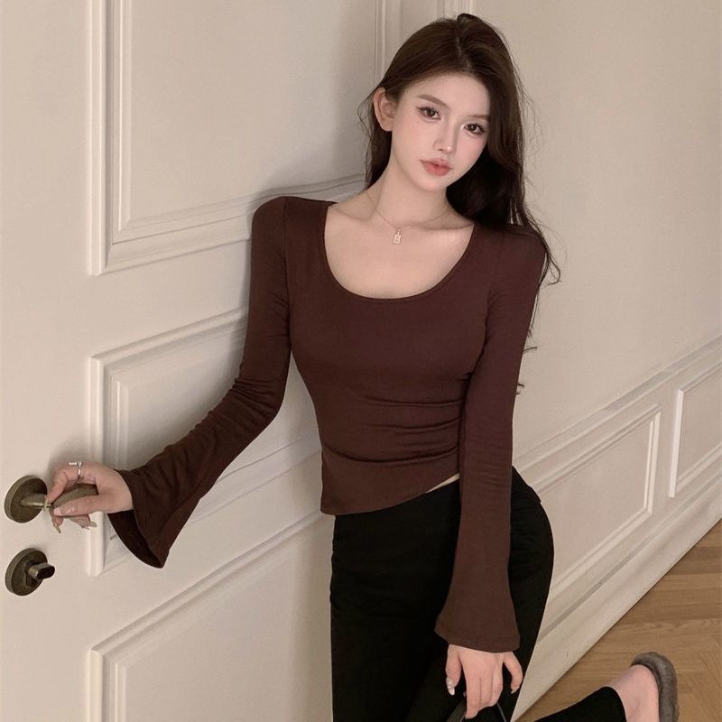 COZOK Áo Thun Tay Dài Cổ Vuông Dáng Ôm Ngắn Thời Trang Trẻ Trung