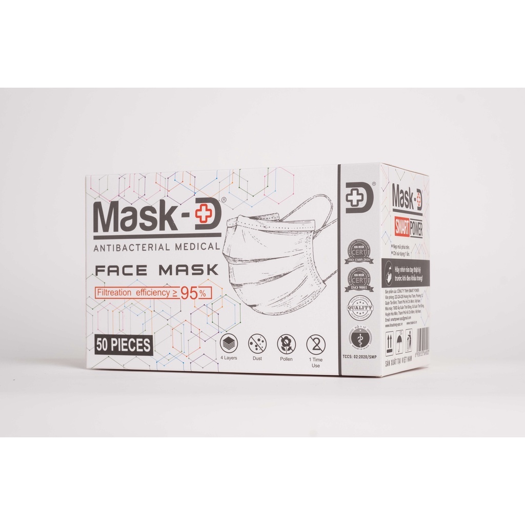 Khẩu trang y tế kháng khuẩn SMS MaskD - 4 lớp vải PP dày dặn - Hộp 50 cái
