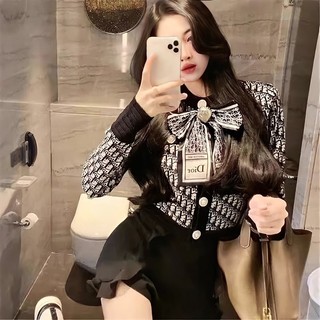 Áo khoác cadigan len sọc kiểu có nơ xinh