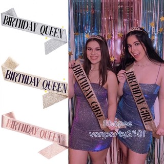 Dây vải (ruy băng) đeo chéo vai và cài tóc chữ Happy Birthday trang trí sinh nhật, party…