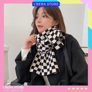 Khăn choàng quàng cổ nam nữ mùa đông chất len mịn kẻ caro đen trắng Vintage Hàn Quốc KL04x