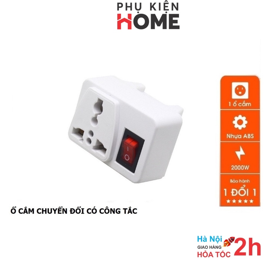 Phích Cắm Chuyển Đổi Từ 3 Chấu Sang 2 Chấu, Có Công Tắc Tắt Bật tiện lợi, Nhựa ABS Cao Cấp. Phụ kiện home 8609