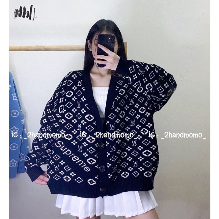 [ 2hand ] Áo Cardigan Cổ V Hoa Lv (Kèm Ảnh Thật )