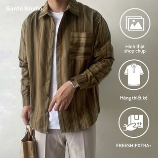 Santé studio - áo sơ mi nam kẻ sọc chất liệu nhung mềm - daily striped shirt.