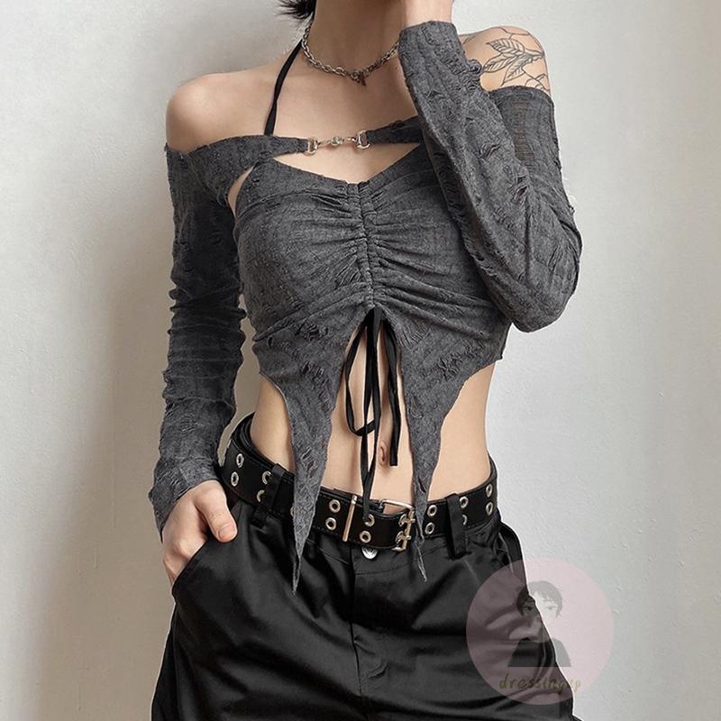 Áo Tank Top Cổ Thuyền Tay Dài Hở Lưng Màu Sắc Đơn Giản Dành Cho Nữ