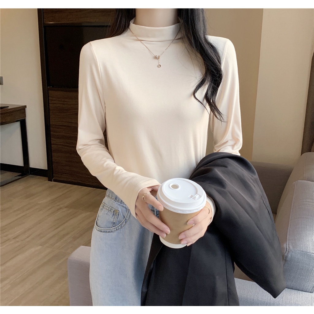 Porozi Áo len  tay dài cổ lọ tùy chọn màu sắc thời trang Hàn Quốc dành cho nữ