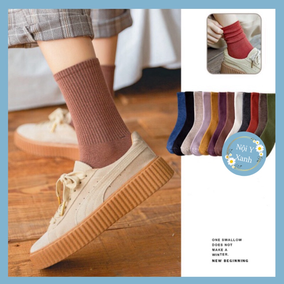Tất Nữ Vintage Gân Tăm Cổ Cao Mầu xinh xẻo Ấm Áp nội y xanh, chất ấm, thoáng khí