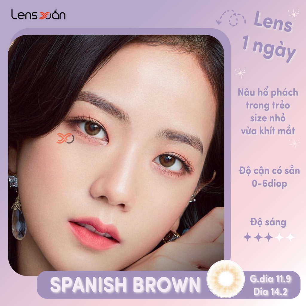 Kính áp tròng cận 1 ngày LENS XOẮN contact lens thời trang hàn quốc độ ẩm cao OLENS SPANISH REAL BROWN, REAL GRAY