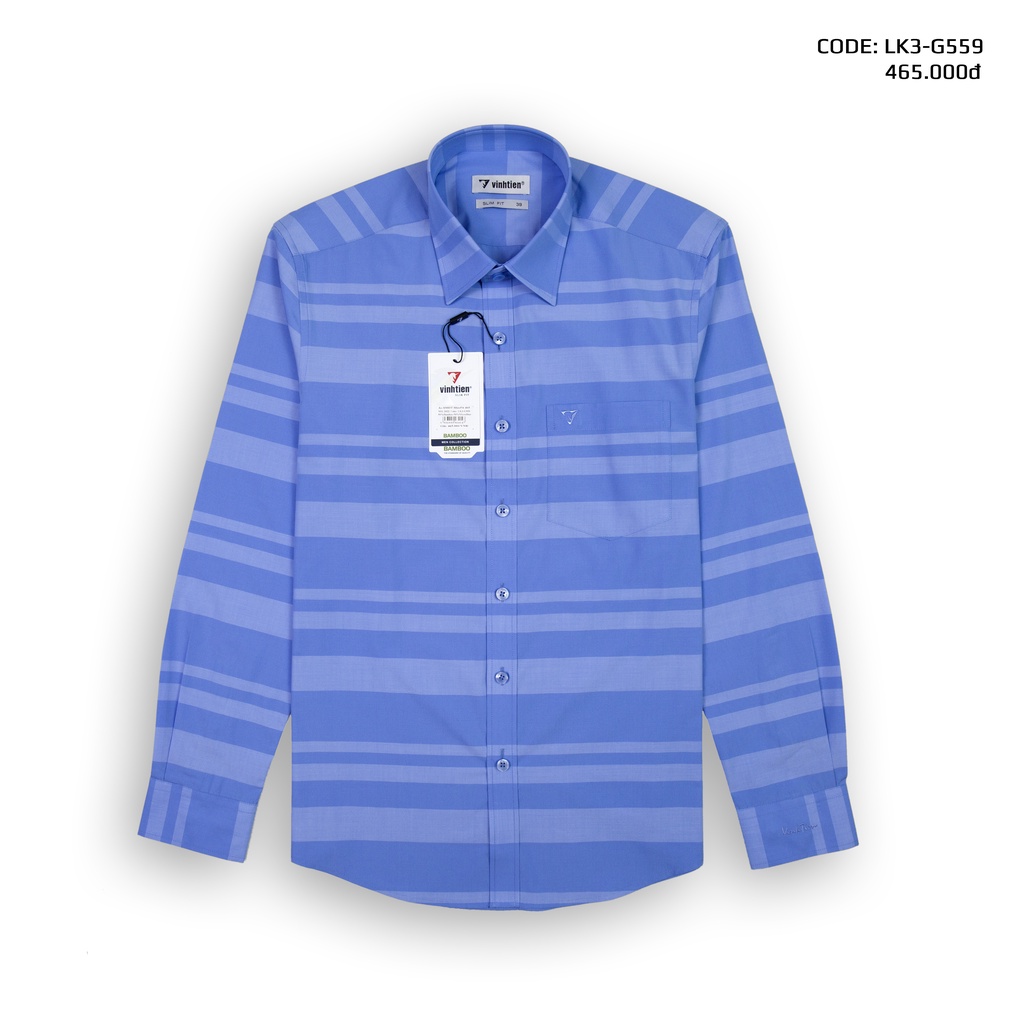Áo Sơ Mi Dài Tay Sọc Caro Bamboo Vĩnh Tiến Slim Fit Vạt Bầu 465 - G559