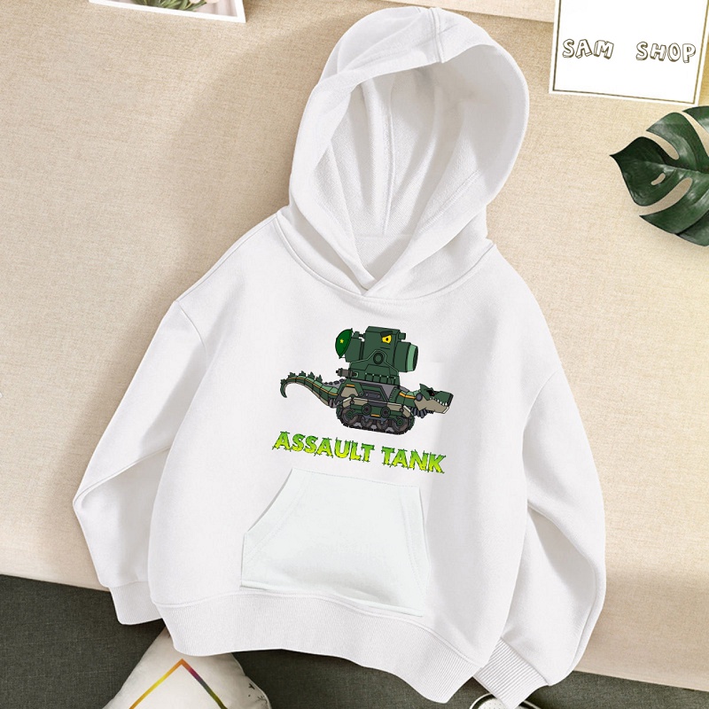 Áo Hoodie in hình xe Tăng đại chiến màu trắng cực chất cho bé