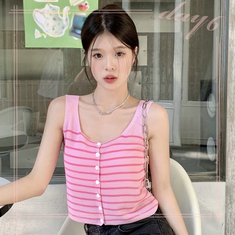 Áo Croptop Sát Nách Kẻ Sọc Thời Trang Mùa Hè Xinh Xắn Cho Nữ