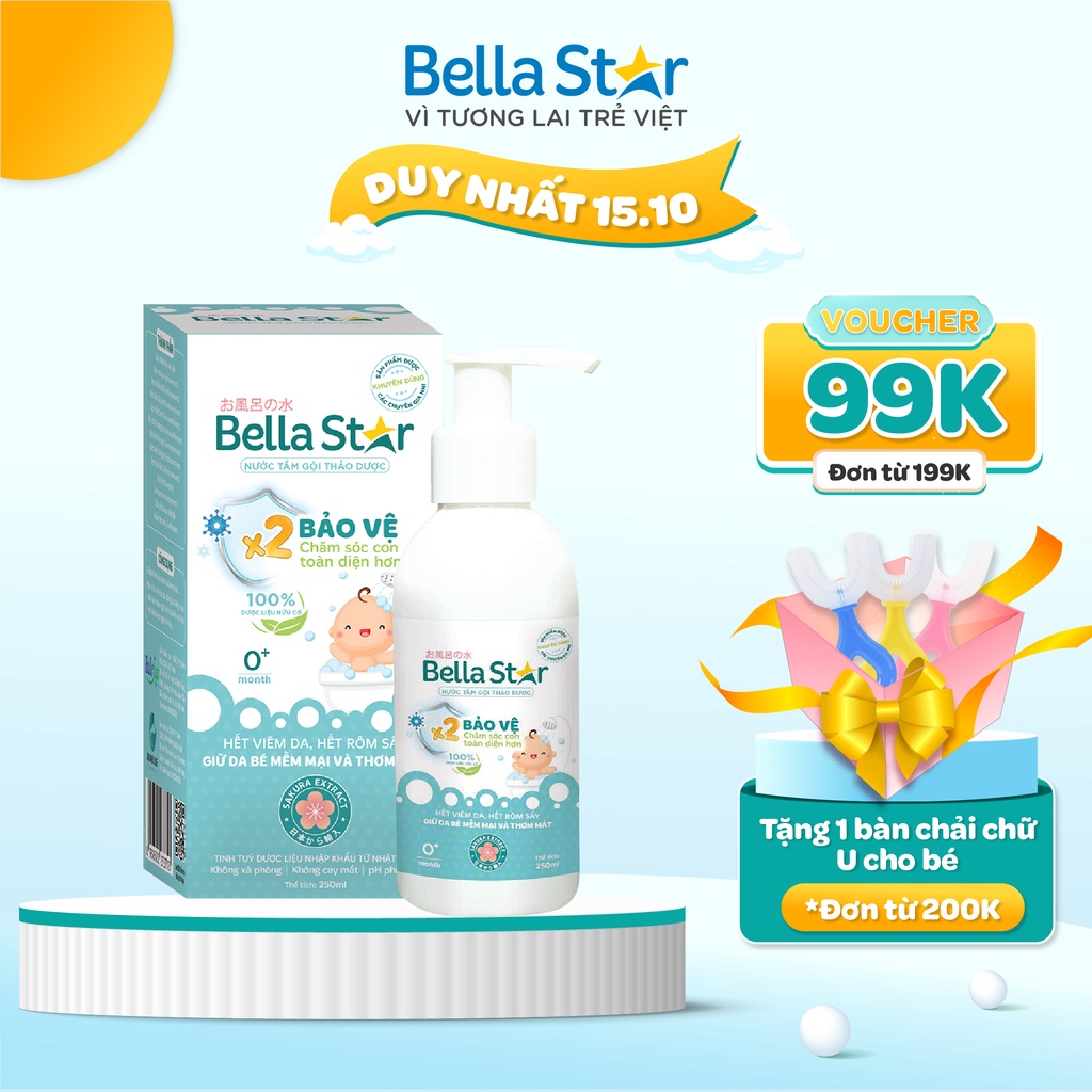 Nước Tắm Thảo Dược BELLA STAR Mùi Hương Dịu Nhẹ Làm Sạch Giúp Giảm Rôm Sảy, Mụn Nhọt