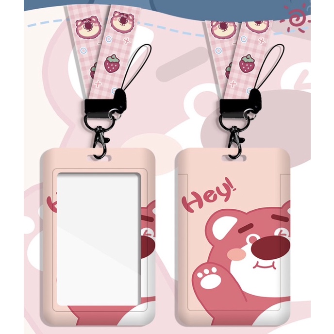 Bao đựng thẻ hình Gấu dâu Losto kèm dây đeo cổ cute