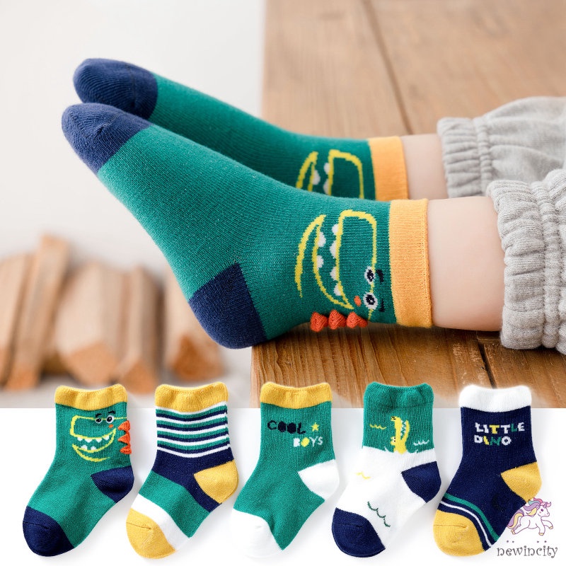 Set 5 Đôi Vớ Cotton Dài Trung Bình In Họa Tiết Hoạt Hình Phong Cách Hàn Quốc Thời Trang Mùa Thu Cho Bé Trai Và