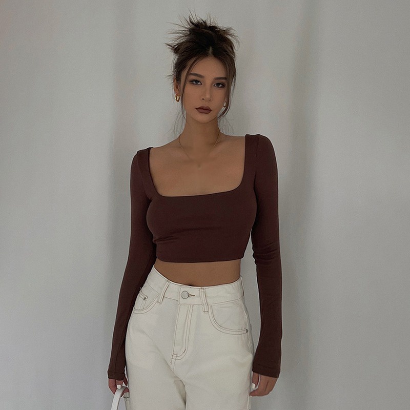 Áo Croptop Cổ Vuông Dáng Ôm Thời Trang Quyến Rũ Cho Nữ