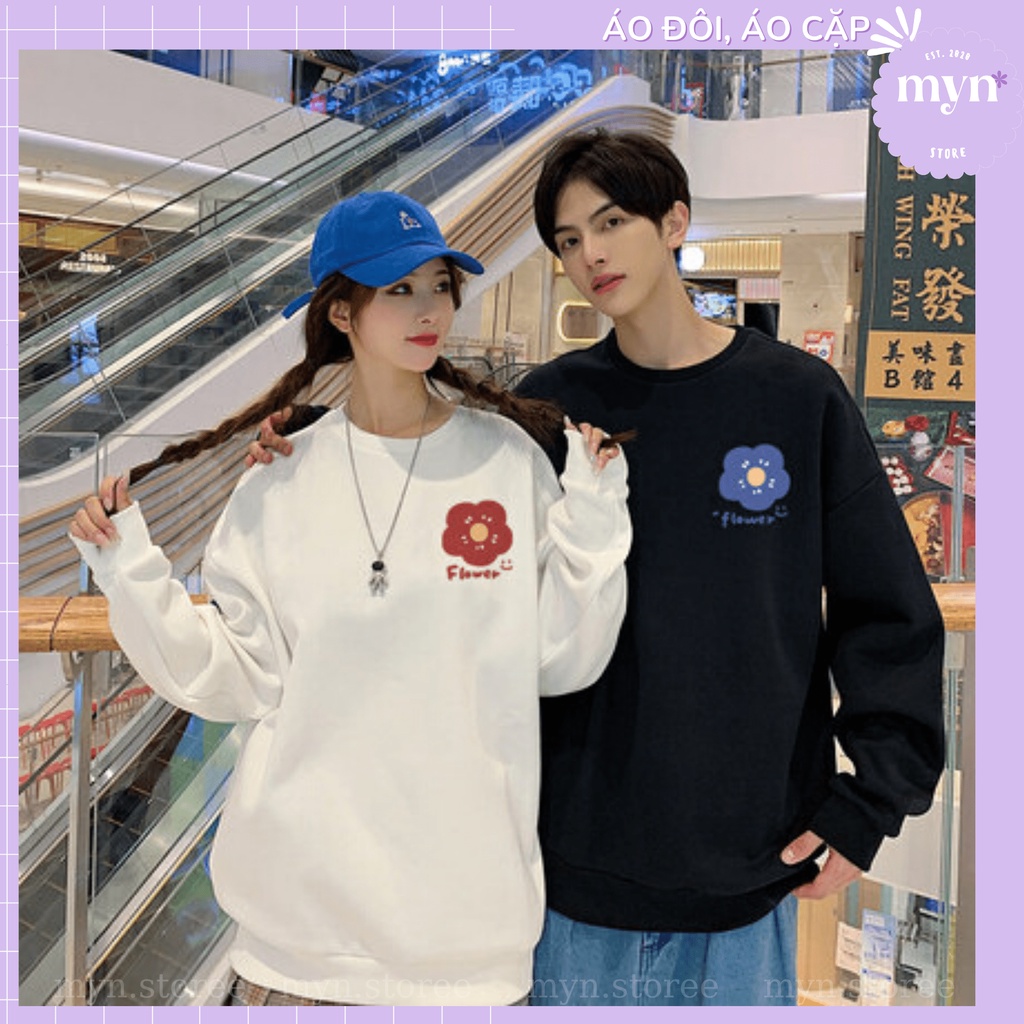 Áo Sweater Nỉ Bông Cặp Đôi, Bạn Thân Hình Bông Hoa Siêu Cute, Áo Sweater Nỉ Dày Dặn Form Rộng Nam Nữ Đủ Size