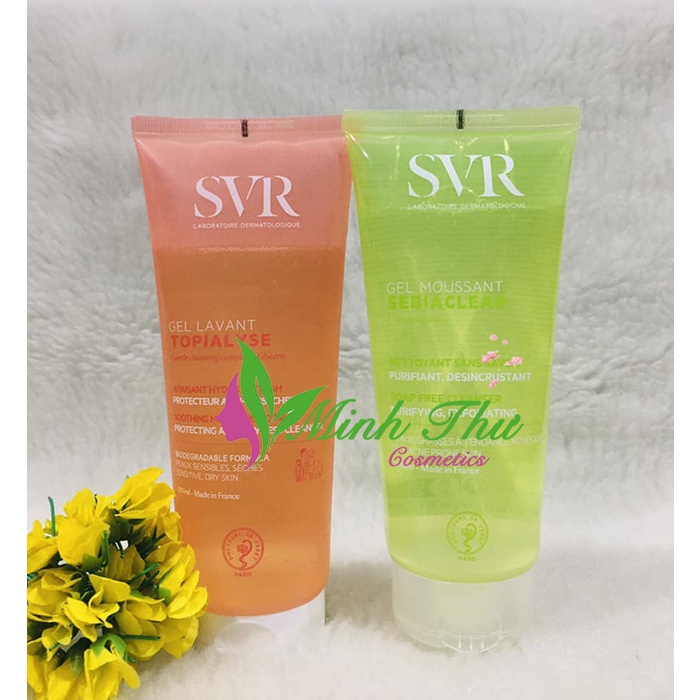 Sữa Rửa Mặt SVR sữa rửa mặt xanh lá và hồng, cho da dầu mụn da khô nhạy cảm làm sạch dịu nhẹ 200ml