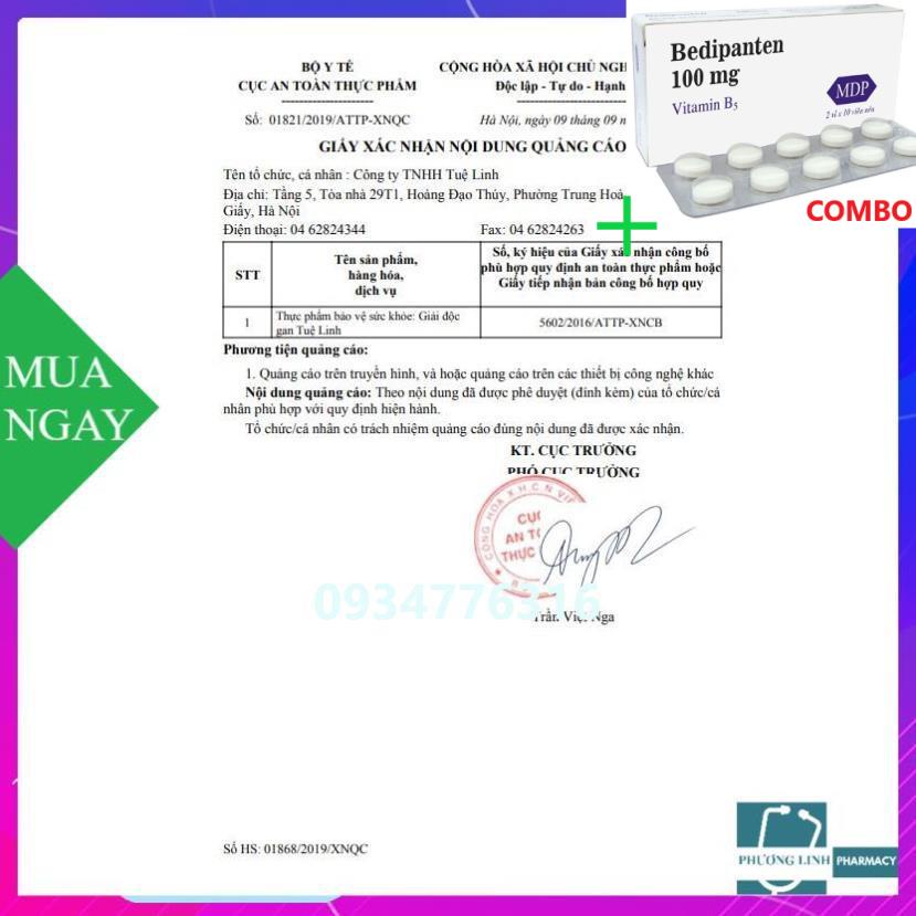 Combo Bedipanten 100mg +  Cà Gai Leo Tuệ Linh - Giải Độc Gan, Giải Rượu- Hộp 60 viên