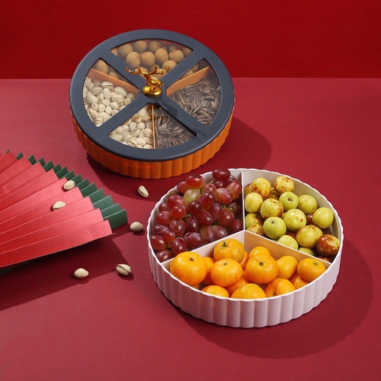 Khay Đựng Mứt Tết 2 Tầng Phong Cách Châu Âu Hiện Đại Hình Con Hưu Vàng LMKMT01