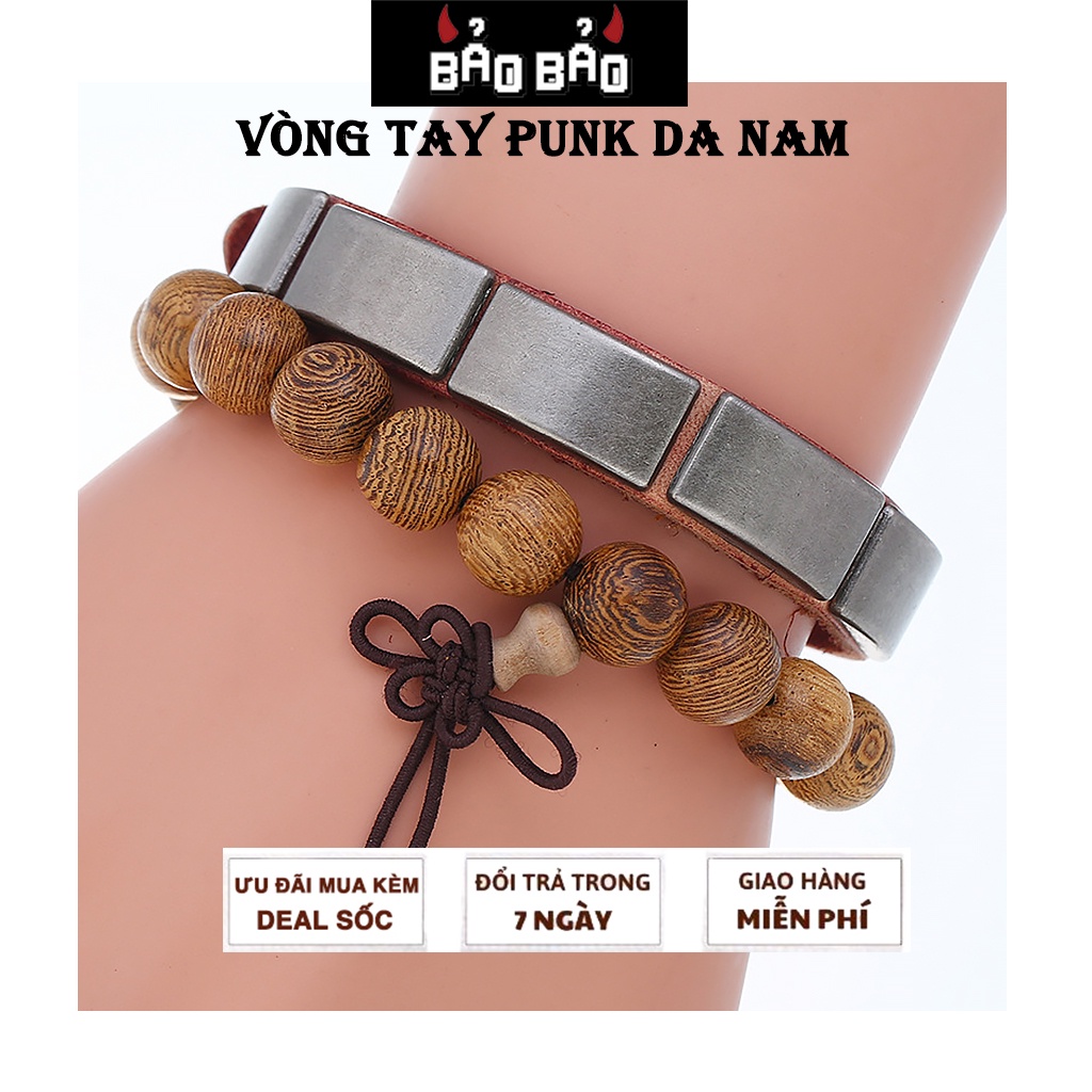 Vòng tay nam retro hạt gỗ phong cách thời trang