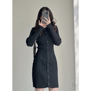 V80433 Váy len tăm dáng ôm cổ polo dài tay hàng QCCC AUDREY