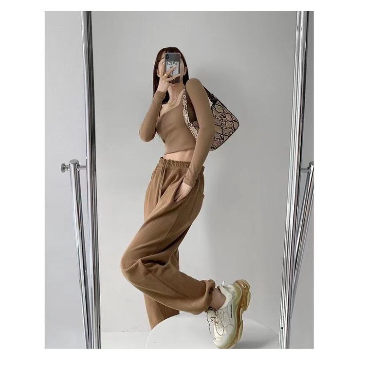 QKOOLE  Quần ống rộng Lưng Cao Thời Trang Hàn Quốc Cho Nữ