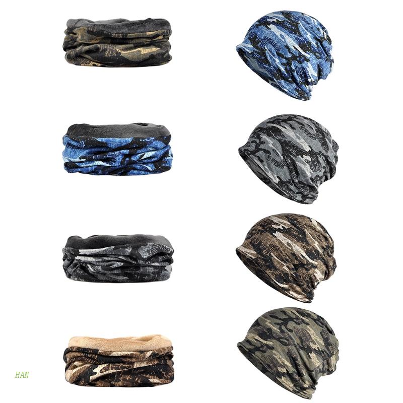 Mũ Trùm Đầu Kiêm Khăn Choàng Cổ 2 Trong 1 Họa Tiết Rằn Ri Giữ Ấm Tai Thời Trang Unisex