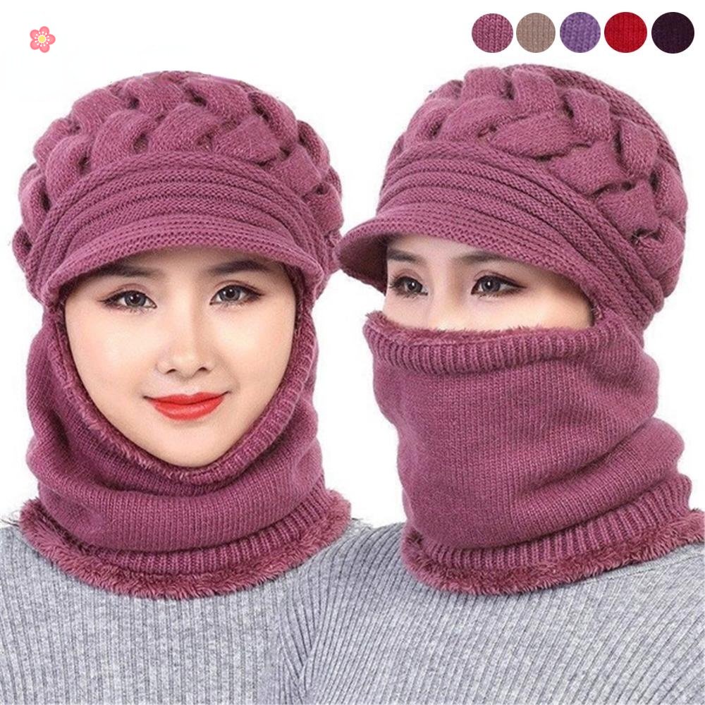Mũ Len Dệt Kim Dày Dặn Kèm Khăn Choàng Cổ Giữ Ấm Mùa Đông Cho Phụ Nữ Trung Niên Và Người Lớn Tuổi OUYOU
