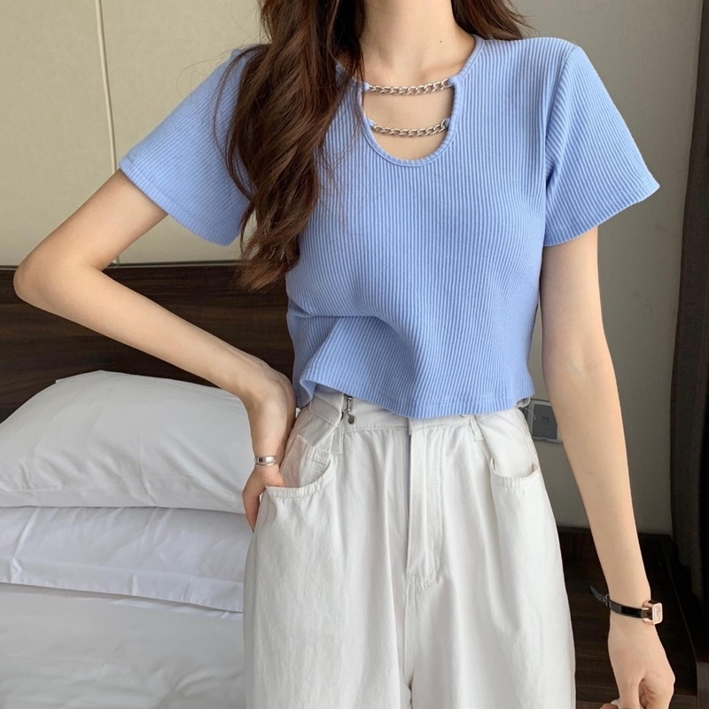 🌱ÁO CROPTOP TAY NGẮN PHỐI XÍCH🌱 ÁO THUN NỮ NHIỀU MÀU