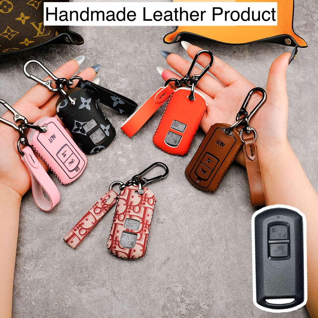 Bao da bọc chìa khóa xe máy Honda Air Blade Vision Lead Vario 150 Scoopy Click mẫu mới khâu tay móc đen AB