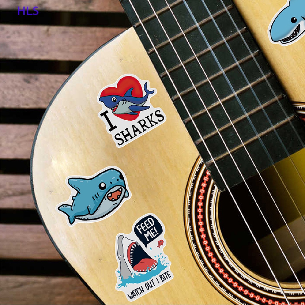 Bộ 50 Miếng Dán Hình Cá Mập Graffiti Dễ Thương Dùng Trang Trí Ván Trượt / Guitar / Sổ Tay