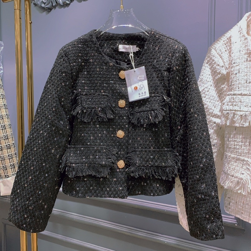 Hàng có sẵn Áo Dạ Tweeds Khuy Đồng Túi Nắp Hàng Quảng Châu