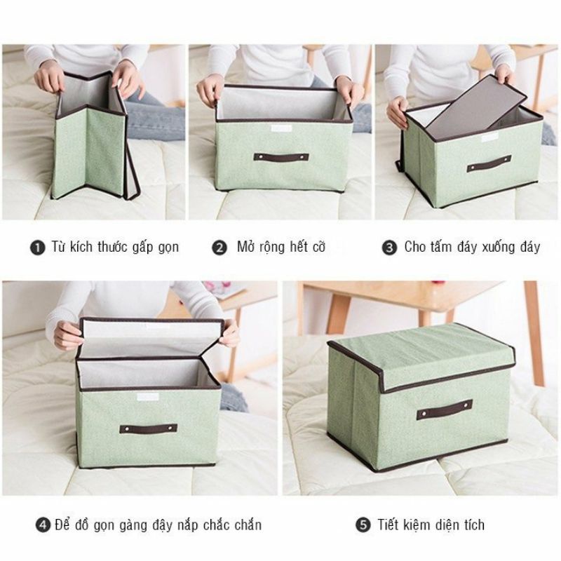 Combo 2 hộp vải đựng quần áo, chăn màn, đồ chơi có nắp