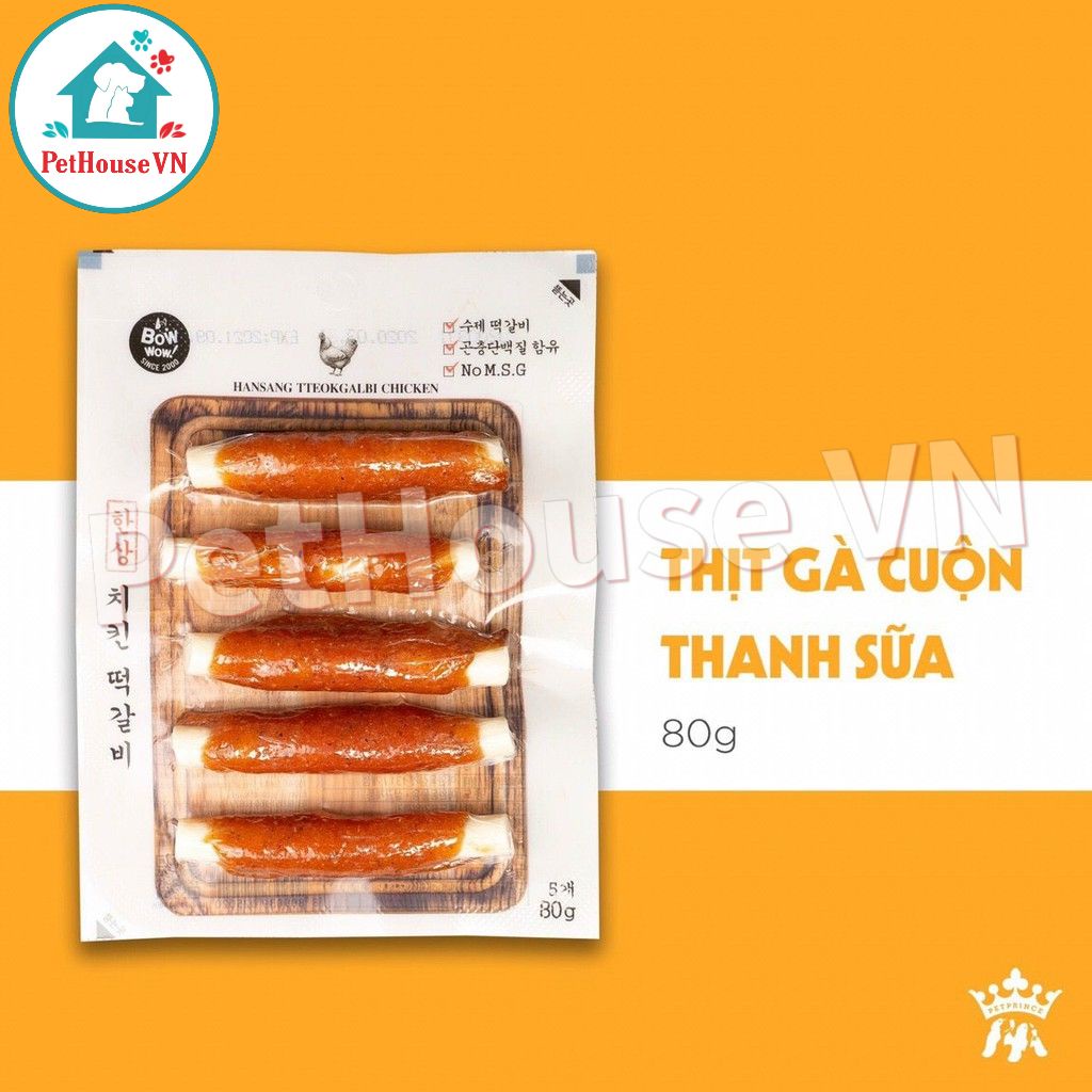 THỊT CUỘN THANH SỮA BOWWOW - Túi 80G Snack Bánh Thưởng Cho Chó Nhiều Vị Hàng Chính Hãng