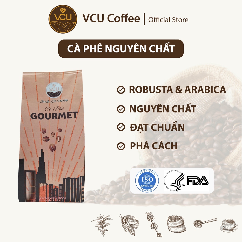 Cà phê nguyên chất Blend Robusta - Arabica rang mộc đậm đà thơm nồng dùng pha phin hoặc pha máy ngon từ VCU Coffee
