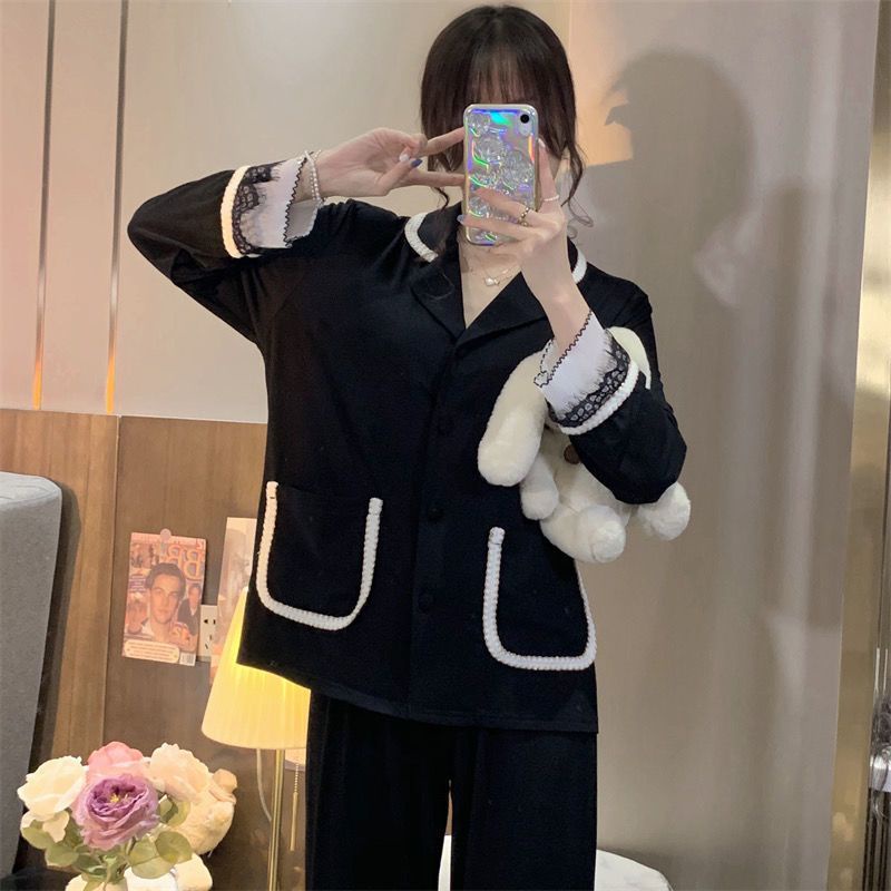 Bộ Đồ Ngủ Tay Dài Màu Sắc Trơn Phong Cách Công Chúa Dành Cho Nữ