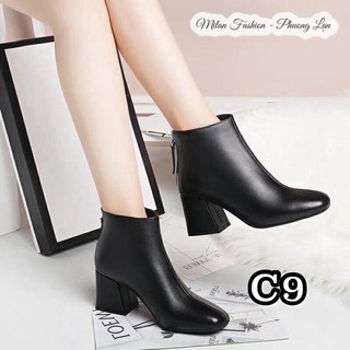 Boot để vuông 5p da bổ cổ ngắn