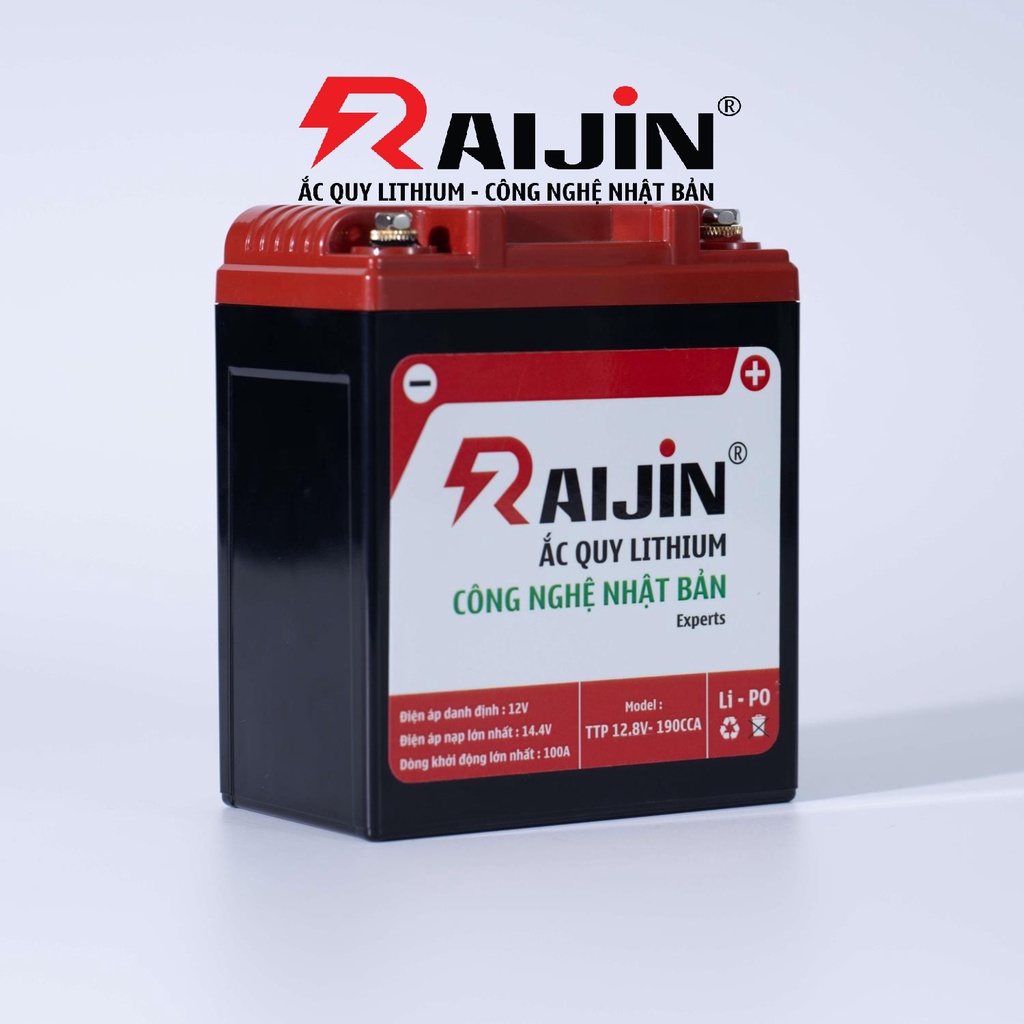 Bình ắc quy xe máy lithium RAIJIN Experts L công nghệ Nhật Bản điện áp 12v-7ah, chuyên dùng cho xe độ đèn dưới 150 Watt