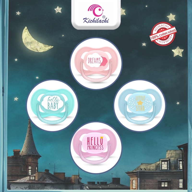 Ti ngậm Kichilachi Ultra Night, núm vú ngậm cho trẻ sơ sinh 0-6m chất liệu Silicone, ti giả êm dịu với nướu lợi Bunry sh