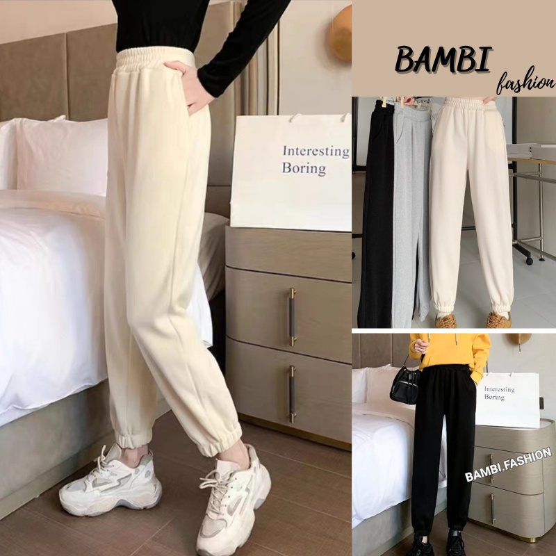 Quần BOM nhung tăm, Quần Jogger Nữ Trơn Bo Gấu hàng quảng châu JG168