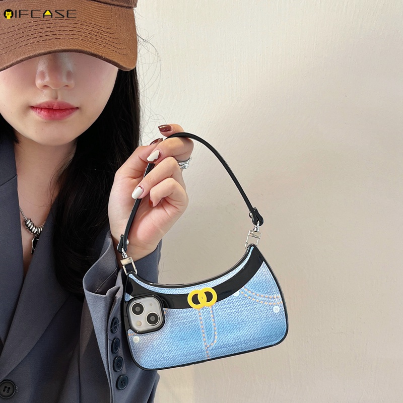 Ốp Điện Thoại Họa Tiết Denim 3D Kèm Dây Đeo Dành Cho iPhone 14 Plus 14 13 12 11 Pro Max