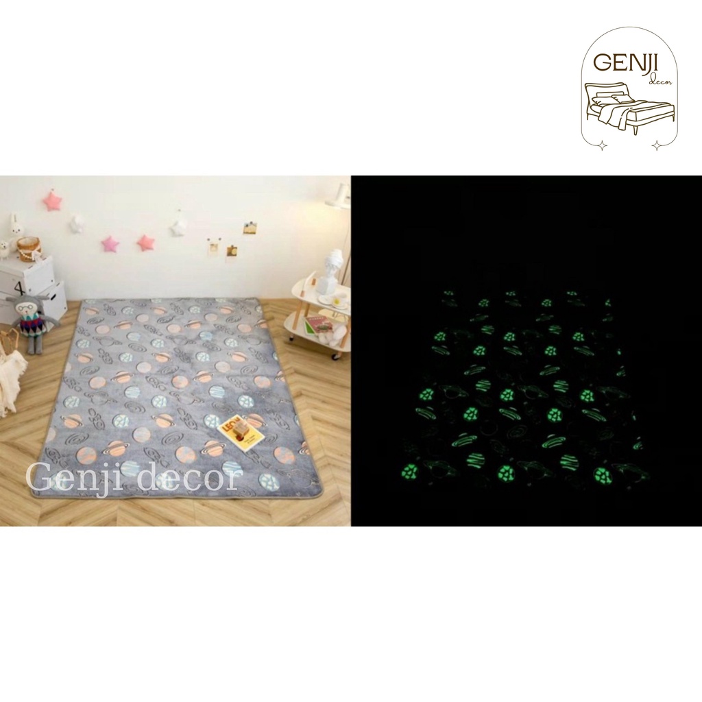 Thảm trải sàn phòng khách Genji Decor phát sáng, decor phòng ngủ thảm lông thỏ kích thước 1m6x2m