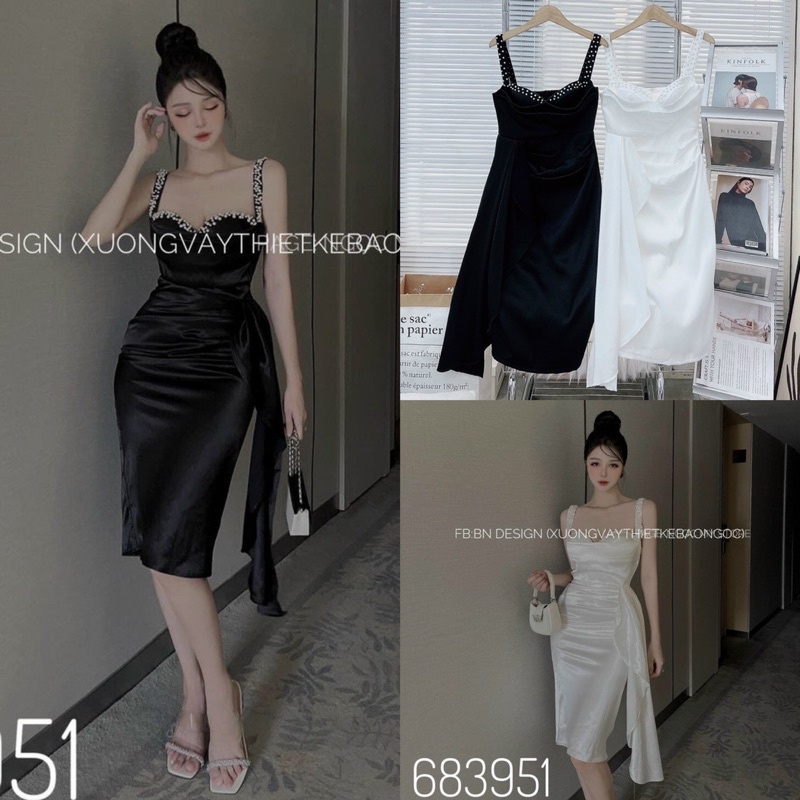 Đầm váy phi thái đính hạt ôm body cúp ngực 2/hai dây Trắng Đen thời trang nữ thiết kế đi biển tiệc bar pub sự kiện event
