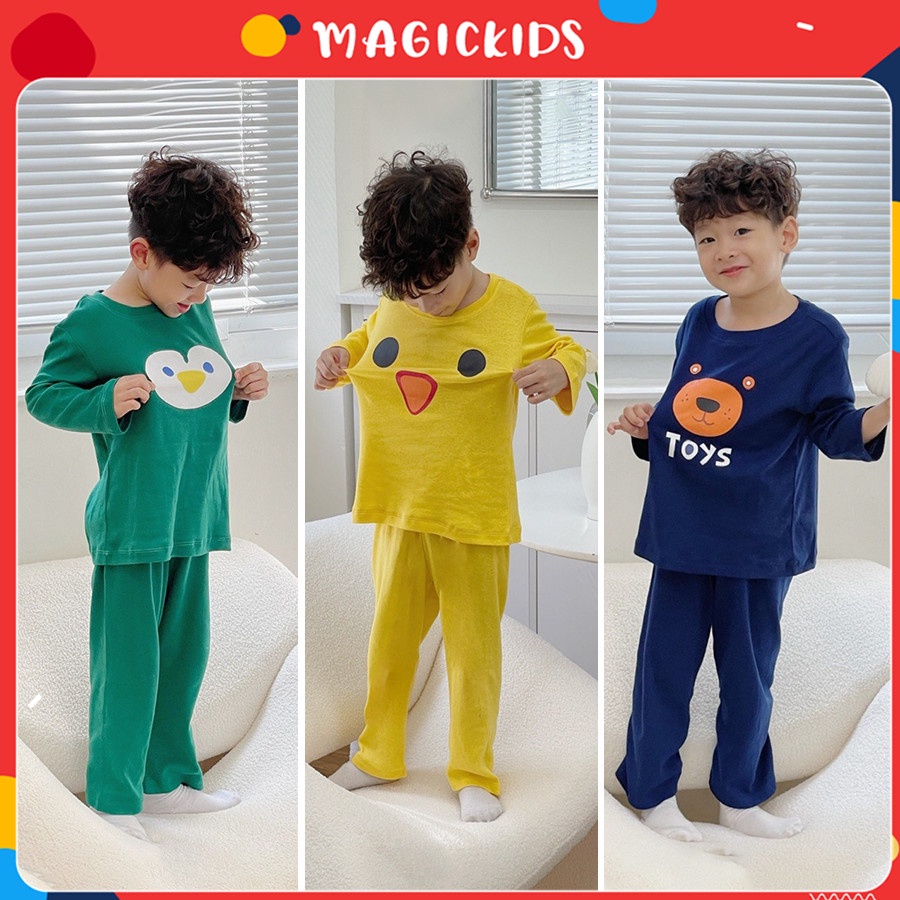 Bộ thun dài tay cho bé trai bé gái Magickids chất cotton zip ôm body giữ ấm in hình nhiều màu Quần áo trẻ em BR22038