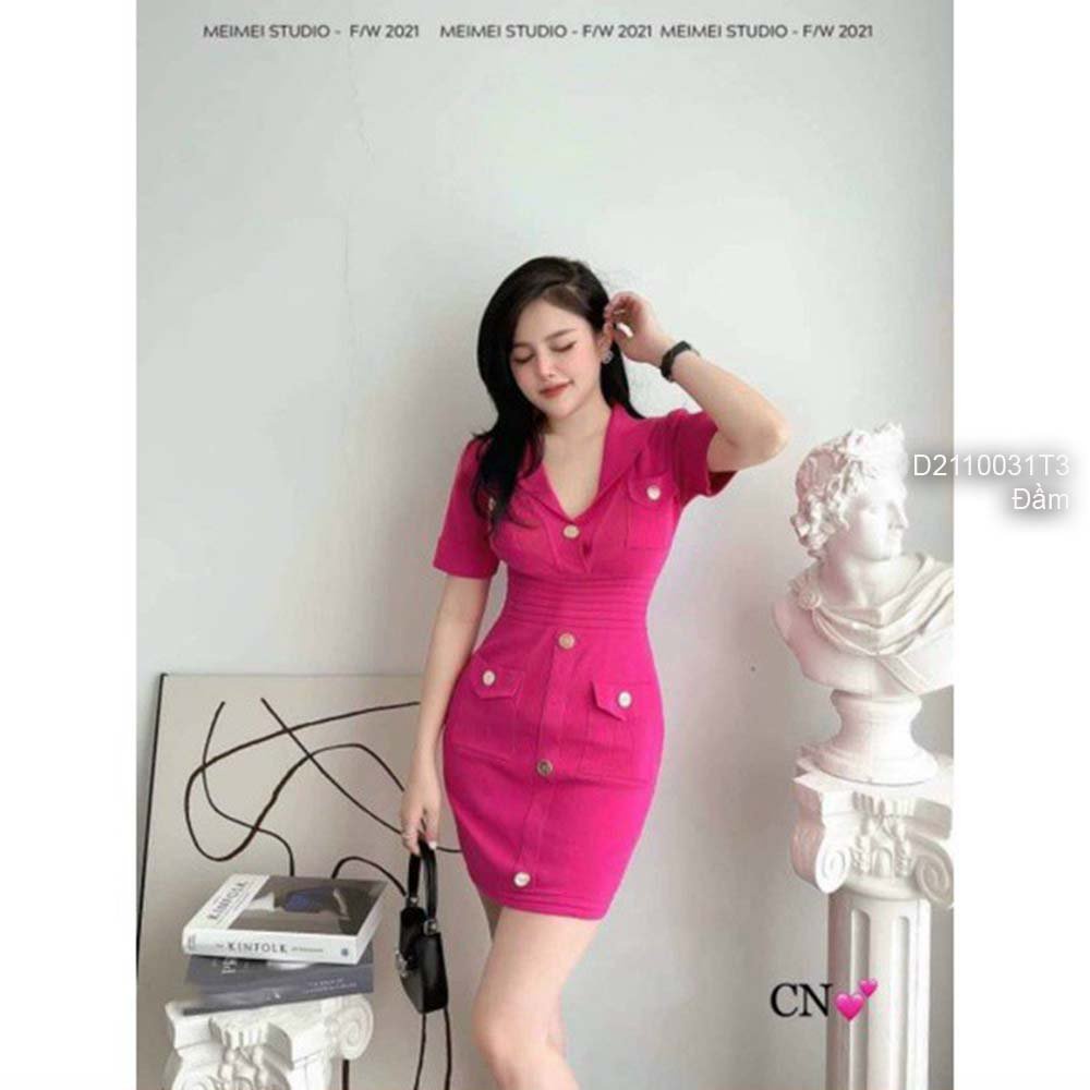 Đầm ôm body len cổ vest tay ngắn hàng QC..
