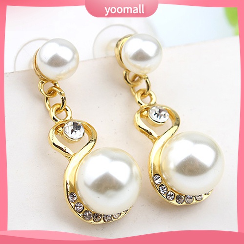 Bộ Vòng cổ + Bông Tai Đính Đá &amp; Ngọc Trai Nhân Tạo Cho Nữ